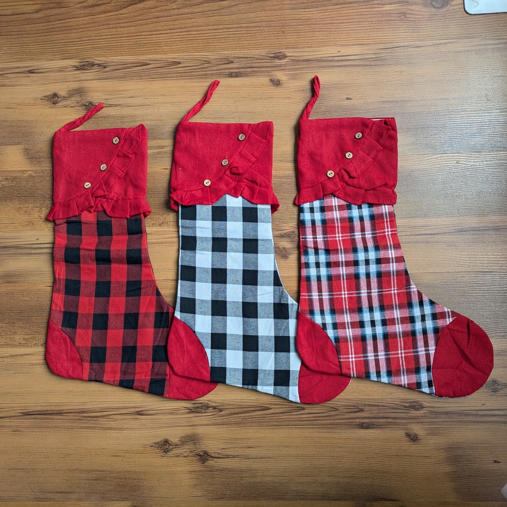 New Plaid Christmas Stockings Set of 3